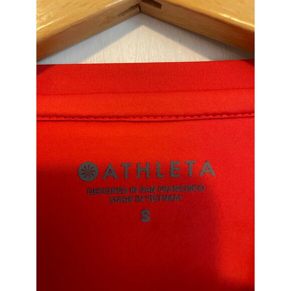 Athleta Sunlover UPF Tulip Back Top long sleeve orange logo solid stretchy Small - Picture 7 of 9
